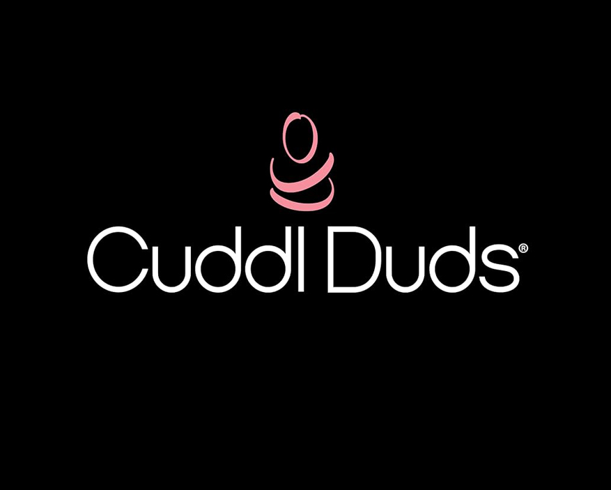 Logo of Cuddl Duds featuring a stylized pink figure above the brand name in white text on a black background.
